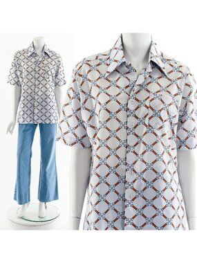 Light + Breezy Patterned Short Sleeve Button Up 70s